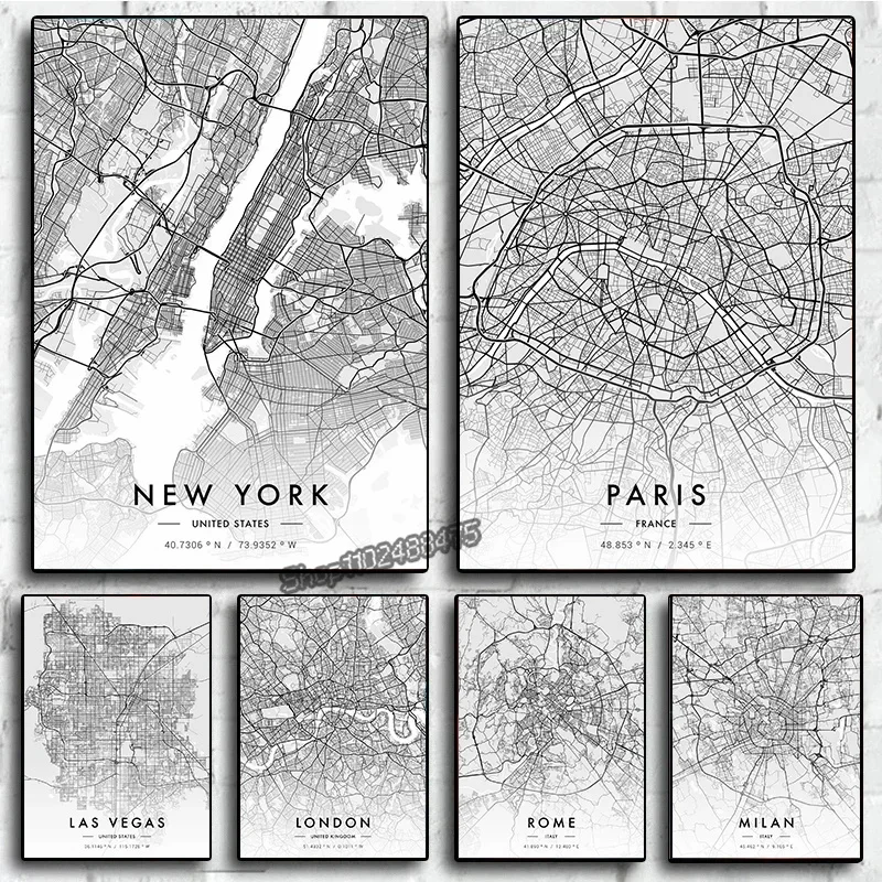 Photography New York - Karya Seni Peta Kota Paris New